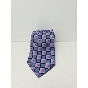 Ted Baker Men's Tie London pink blue square pattern %100 silk